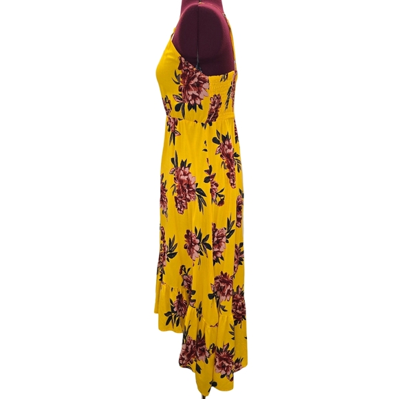 Pacific Vibes Floral Yellow Pink Hi-Lo Maxi Dress Size L Boho Feminine Beachy - Picture 3 of 13